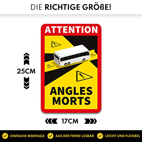 3er Set Wohnmobil Toter Winkel Aufkleber (17 x 25 cm) - Verpflichtend für Frankreich - Angles Morts für Bus
