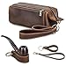 CONTACTS Borsa da viaggio in pelle per pipa da tabacco, con supporto per pipa, in pelle pieno fiore, organizer per 2 pipe, accendini, sigarette, Marrone, Vintage immagine