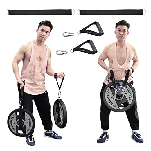 Brebebe Farmer Walk Handles Straps 2 T Bar Row Straps Multifunction Fitness Rope, Heavy Duty T-bar Strap, Dumbbell Strap for Dip Belt, Barbell Strap Rope Handles Strap, Hanging Strap Workout Equipment