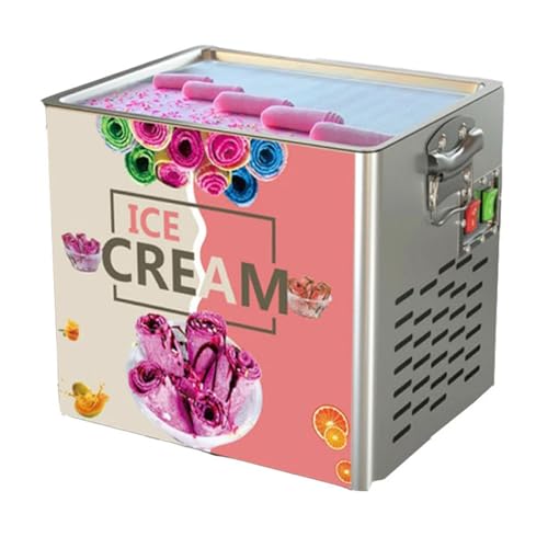 MQDLJSE Máquina para Hacer Helado Enrollado, máquina Comercial de Acero Inoxidable para Hacer Helado Enrollado salteado con Molde Cuadrado Individual de 30x24 cm, máquina para Hacer Crema