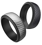 ikonfitness Silicone Wedding Ring for Men and Women, 7.8mm Wide Two Piece Rubber Wedding Ring with Delicate Stylish Carbon Fiber Texture, 2 Pack in Gift Box Package