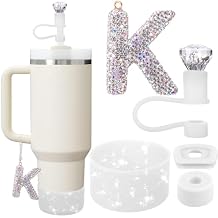 Mity Rain Set for Stanley Cup Accessories, Letter Charm, Including Diamond Straw Topper, 2 Pcs Silicone Spill Proof Stopper, Sparkly Silicone Boot Set 40/30OZ WHITE K