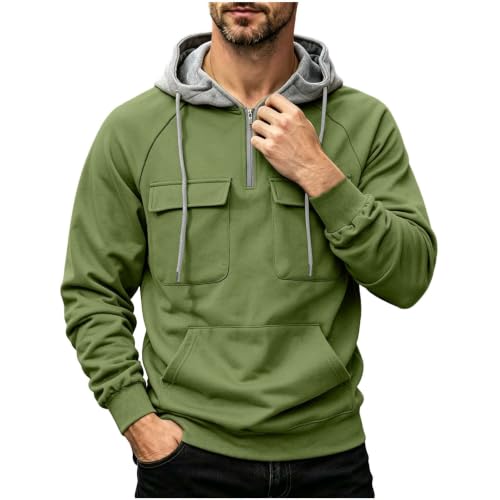 Mens Quarter Zip Hoodie Chest Pockets Kangaroo Pocket Streetwear Sweatshirt - image 6