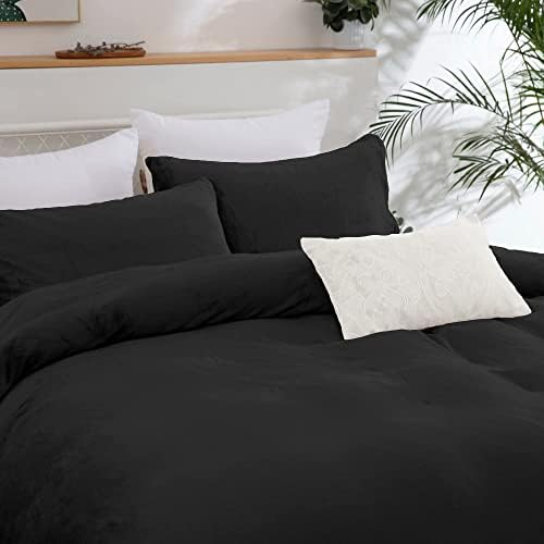 Fleece Duvet Cover King Size Black Reversible Duvet Cover Set Soft Microfiber Bedding Set with 2 Pillowcases 230x220cm
