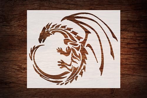 Estêncil medieval Dragon Myth Fairytale 12,7 cm x 15,2 cm - Design encantador para artesanato de fan