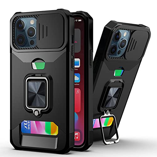 Coque noire élégante pour iPhone 13 Pro avec bouclier caméra et porte-carte