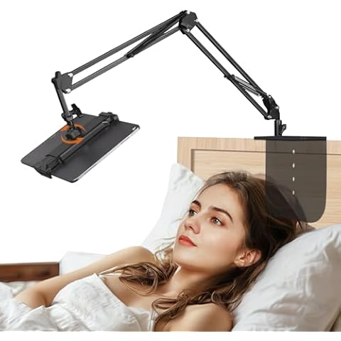 SEANCHEER Tablet Stand, Overhead Bed Phone Holder, Adjustable Universal 360° Rotatable Metal Tablet Holder Stand, Phone Stand for iPad, iPhone, Kindle, Cell Phones or Other 5.0~12.9 Inch Device Cover