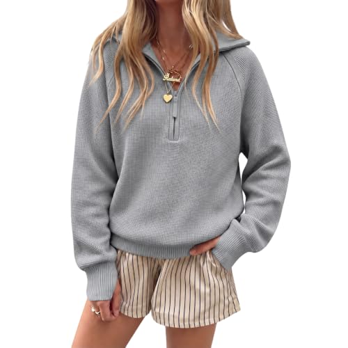 Gumipy Quarter Zip Pullover Women Knit Striped Sweaters Long Sleeve Shirt - image 1