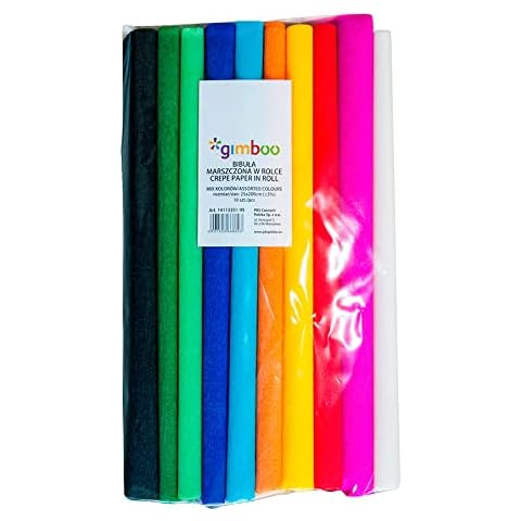 gimboo - Krepppapier 10 Rollen 25x200 cm Sortiert/Kreppband Bunt Bänder Crepe Paper/ideal für Kreativen Hobbies/ 1 Pack - 10 Rollen/Farbig sortiert, Normale/Mix, 25 x 200 cm Cover