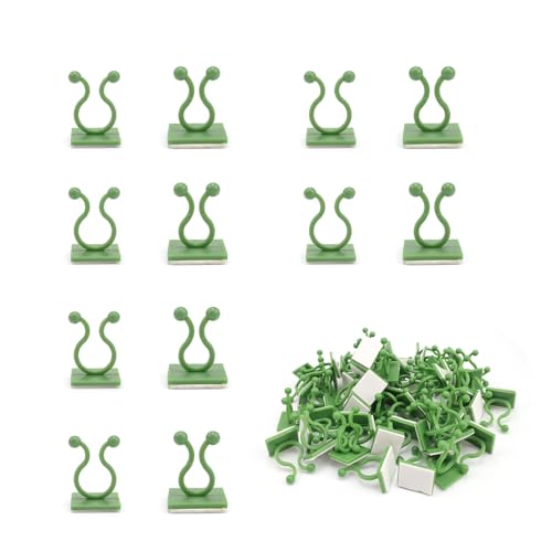 AMONENZ 120 Stück Pflanzenclips für Kletterpflanzen, Grün Pflanzenhalter Clips, Selbstklebend Pflanzen Befestigung, für Kletterpflanzen im Innen, Garten und Terrassenbereich