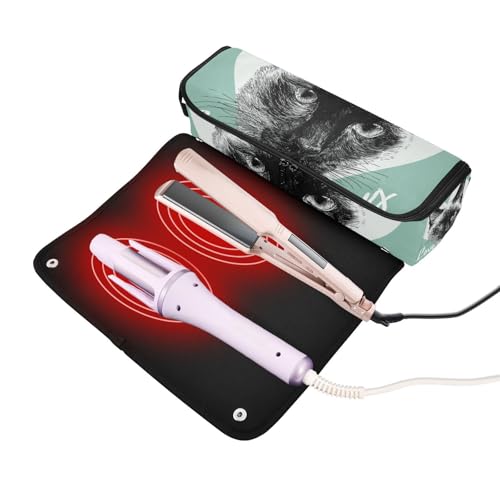 Bolsa de Viaje para Herramientas de Cabello con Tapete Resistente al Calor Impermeable y Organizador para Plancha, Rizador y Accesorios de Cuidado Capilar, Diseño Gato Siamés para Mujeres miniatura 2