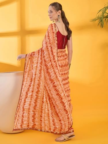Image of SIRIL Women's Printed Chiffon Saree with Unstitched Blouse Piece