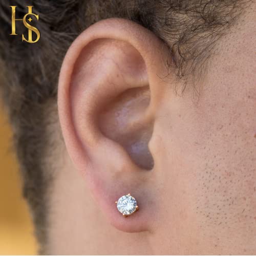 Image of HIGHSPARK 925 Silver Men's Round Solitaire Stud Earring | 92.5 Sterling Silver and Diamond like Brilliance Sparkling Zirconia | Single Stud for Men | Lovely Gift