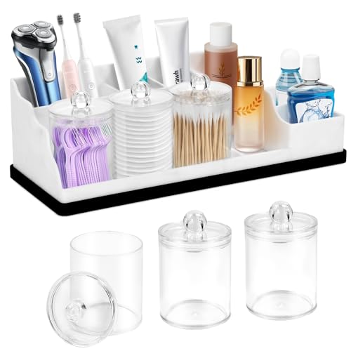 Bathroom Counter Organizer, White Silicone Toothbrush Holders for Bathrooms Organizer Countertop with 3PCS Qtip Holder, Toothbrush and Toothpaste Holder for Bathroom Organization Storage Vanity by MSBRCH - Used condition - US$19.99