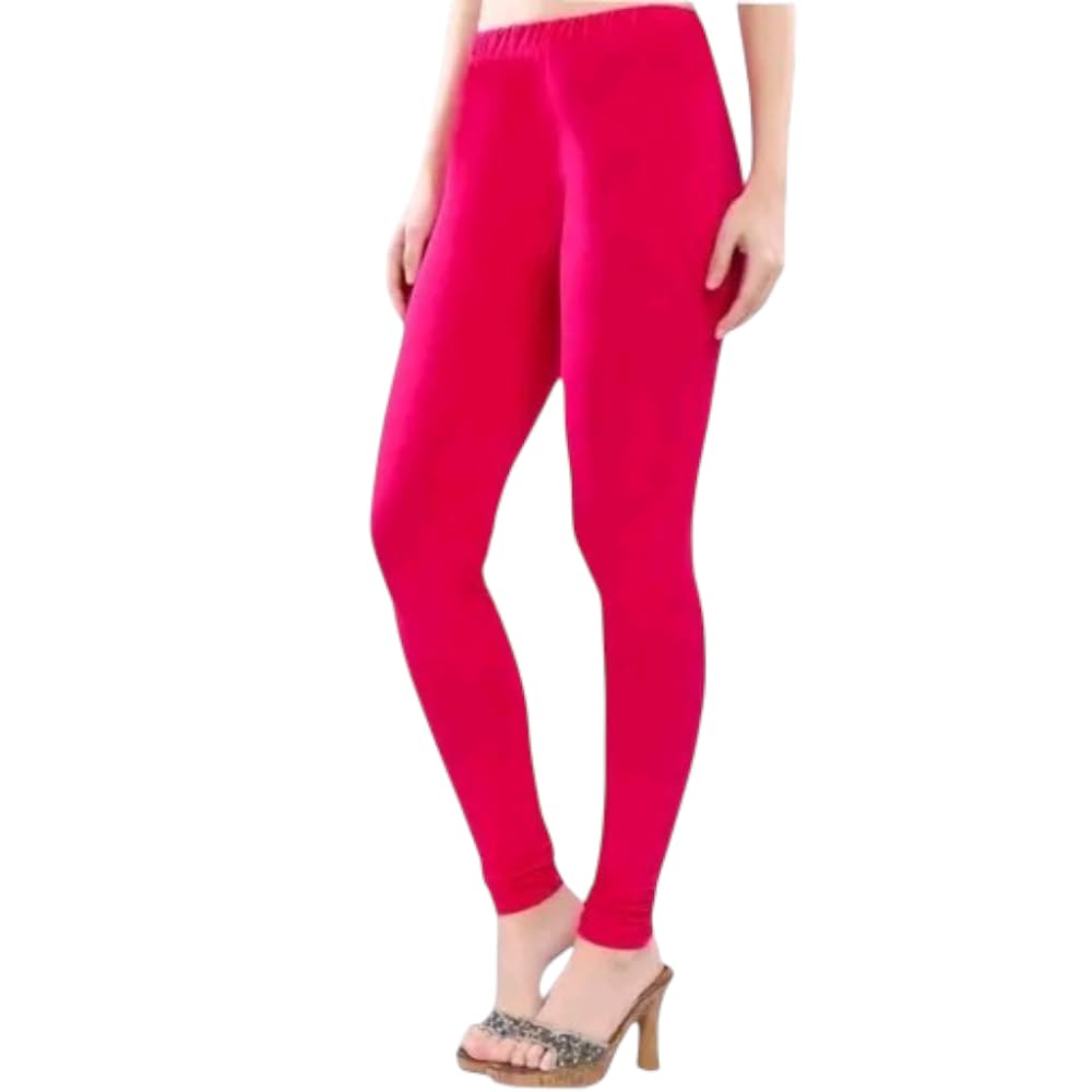 Women’s Solid Pink Cotton Stretch Ankle Length Leggings-picture-30