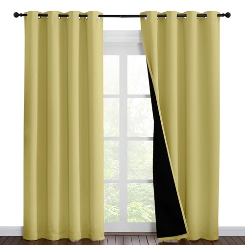 Image of NICETOWN Paler Yellow Full Shade Curtain Panels, Pair of Energy Smart & Noise Blocking Out Blackout Drapes for Dining Room Window, Thermal Insulated Guest Room Lined Window Dressing, 55 x 86 inch