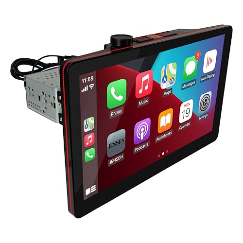 JENSEN J5UP12 11.6-inch Top Mount Control Touchscreen Receiver with Certified Wireless Apple Carplay Android Auto | Single DIN Car Stereo with Bluetooth | Backup Camera Input | USB Playback & Charge