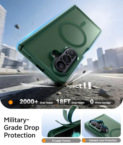 Image of FNTCASE for Samsung Galaxy Z Fold 7 Case: Galaxy Z Fold 8 Ultra Case [Hinge Protection + Screen Protector] [Fit for Magsafe] Military Grade Drop Protective, Translucent Matte Phone Cover - Green