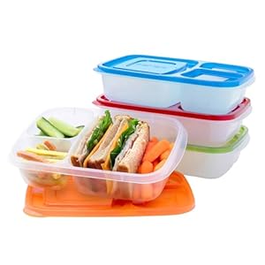 Bentgo Easyboxes – Original Stackable Lunch Boxes – Reusable 3-Compartment Food Containers for Kids and Adults – Bento Lunch Box for Meal Prep, School, & Work – BPA Free, Set of 4 (Classic)