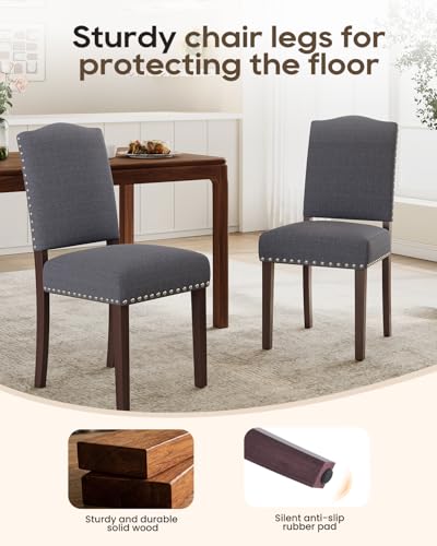 Image of Upholstered Dining Chairs Set of 2 with Thickened Seat Cushion, Wooden Mid-Century Modern Fabric Farmhouse Kitchen Chairs for Dining Room Living /Restaurant /Reading Room