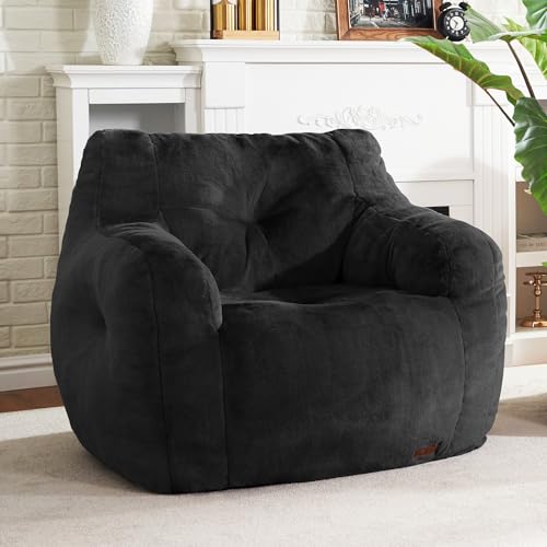 Image of Hobestluk Bean Bag Chair for Adult Small Bean Bag Chairs with Arms Furry Beanbag Chair with Foam Filler Stuffed Bean Bag Sofa for Reading in Bedroom Living Room and Dorms (Black)