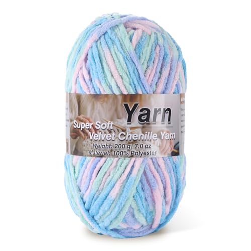 Image of Chunky Chenille Yarn for Baby Blanket Yarn for Crocheting - 7.05oz Super Soft Chenille Plush Yarn - Bulk Thick Yarns Used for Making Scarves, Blankets, Stuffed Animals, DIY Craft (Candy Color)