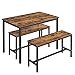 VASAGLE Conjunto de Mesa de Comedor y 2 Sillas, Juego de 3 Piezas, Mesa de 70 x 110 x 75 cm, 2 Taburetes de 30 x 97 x 50 cm Cada Uno, Marco de Acero, Marrón Rústico y Negro KDT070B01