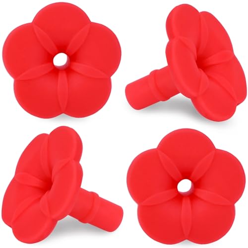 Silicone Hummingbird Feeder Replacement Flowers 4 Pack Red Hummingbird Feeding Ports Soft and Flexible Safe for Birds 7 mm Stem and 3 mm Hole Fits Most Standard Hummingbird Feeders