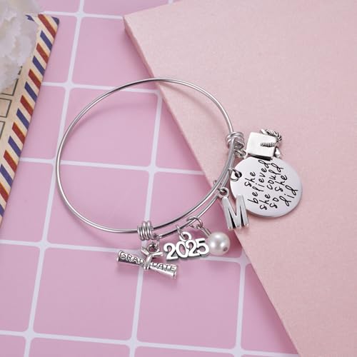 Image of Ukodnus Class of 2025 Graduation Gift - Senior 2025 Graduate Bracelet - Inspirational Graduation Gifts for Her - 26 Initial Charm Bracelets for College High School