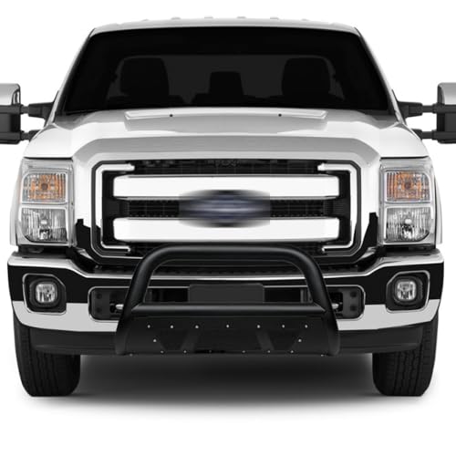 TLAPS 7422450140175 Compatible with 2011-2016 Ford F250 / F350 / F450 / F550 Superduty Matte Black Studded Mesh Style Bull Bar Guard with Skid Plate