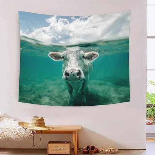 Tapisserie vache mignonne 3D VZOMANLEX grand format 150x200 art mural salon