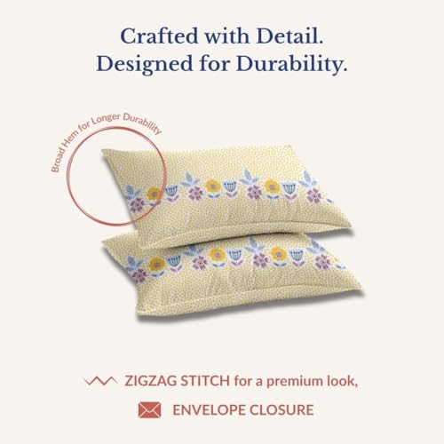 Image of Jaipur Weaves Cotton King Size Bedsheet 108x108 Super King, 100% Pure Cotton Bed Sheet with 2 Pillow Covers, 240 TC Soft Breathable Floral Design Bedding - (Sunny Floral Delight, Super King)
