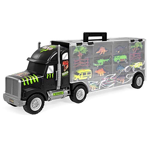 Best Choice Products 22in 16-Piece Kids Giant Transport Carrier Truck w/ Dinosaurs, Helicopter, Cars - Multicolor