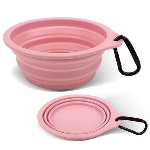 Fiohiros 1Pcs Collapsible Camping Bowl, Food Grade Silicone Foldable Camping Bowls Cups Travel Bowl with Carabiner, Lightweight Camping Bowl for Hiking Outdoor Activities