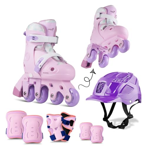 Image of Jaspo Novice 2-in-1 Kids Roller Skates Combo- Inline to Quad Convertible | Adjustable Size | PU Wheels | Fiber Body | Lightweight & Comfortable Skating Combo (Purple, Extra Small)