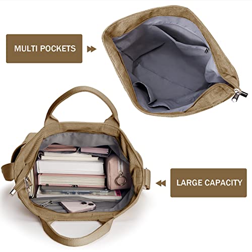 Image of KALIDI Corduroy Tote Bag, Large Slouchy Hobo Messenger Crossbody Bag | Anti Splash Zipper Side Pockets Shoulder Bag Adjustable Strap Lightweight Casual Work Shopping Women