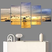 SIGNWIN 5 Panel Canvas Wall Art Modern Art Coastal Colorful Multicolor Photography Romantics Sunset for Home Decorations Ready to Hang - 60