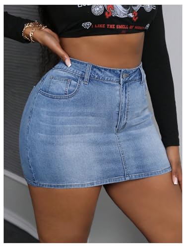 MakeMeChic Women's Plus Size Denim Skirt Mini High Waisted Zipper Bodycon Jean Skirt4
