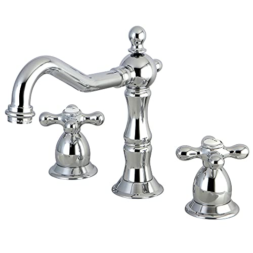 Kingston Brass KS1971AX Heritage Widespread Lavatory Faucet with Metal Cross Handle, Polished Chrome, 8-Inch Adjustable Center #1