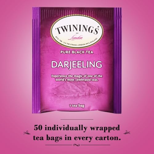 Image of Twinings Darjeeling Tea - A Delicate, Dry Black Tea, Sophisticated Coffee Alternative with Less Caffeine, Individually Wrapped Tea Bags, 50 Count (Pack of 3)