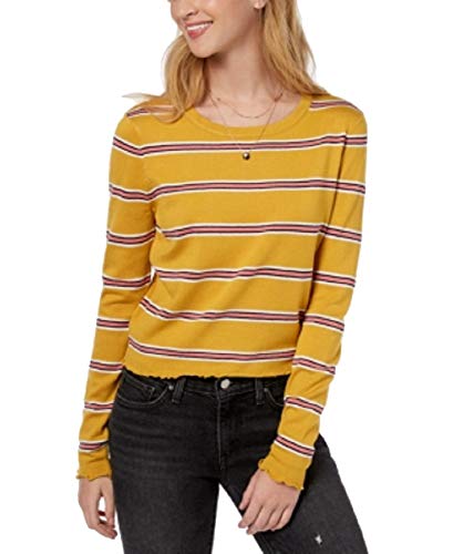 Ultra Flirt by Ikeddi Juniors' Lettuce-Edge Pullover (Mustard Coral Stripe, L)