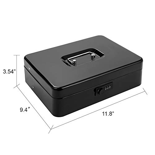 Image of Cash Box with Money Tray and Combination Lock Metal Money Box for Cash Register Tiered Lock Box for Money 11.8 inch x 9.4 inch x 3.54 inch Black