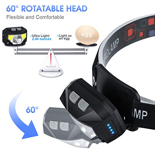 Headlamp Flashlight, MOICO 1000 Lumen Ultra-Light Bright LED Rechargeable Headlight with White Red Light, 2 Pack Waterproof Motion Sensor Head Lamp, 8 Modes for Outdoor Camping Cycling Running Fishing - Thumbnail 2