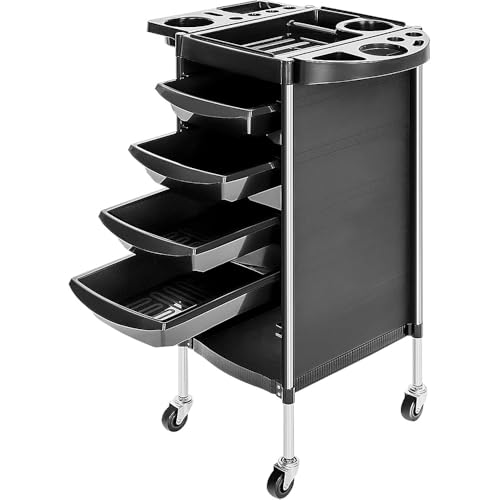 360 Swivel Wheel Hairdressing Trolley - Foldable Top 4 Removable Drawers & Dryer Holder Multi-Use Storage Cart for Salon Barber Shop and Home Use