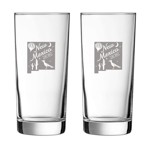 New Mexico State Gift, Premium Highball Glass – 9 oz Clear Tall Cocktail Glass for Whiskey, Mixed Drinks, Water, Soda - Dishwasher Safe Barware - Classic Heavy Base Design
