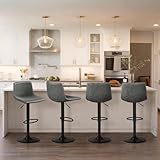 Yaheetech 4pcs Bar Stools, Armless Adjustable Swivel Barstools with Back and Footrest, PU Leather Counter Height Bar Chairs for Kitchen Island, Bar, Dining Room, Gray