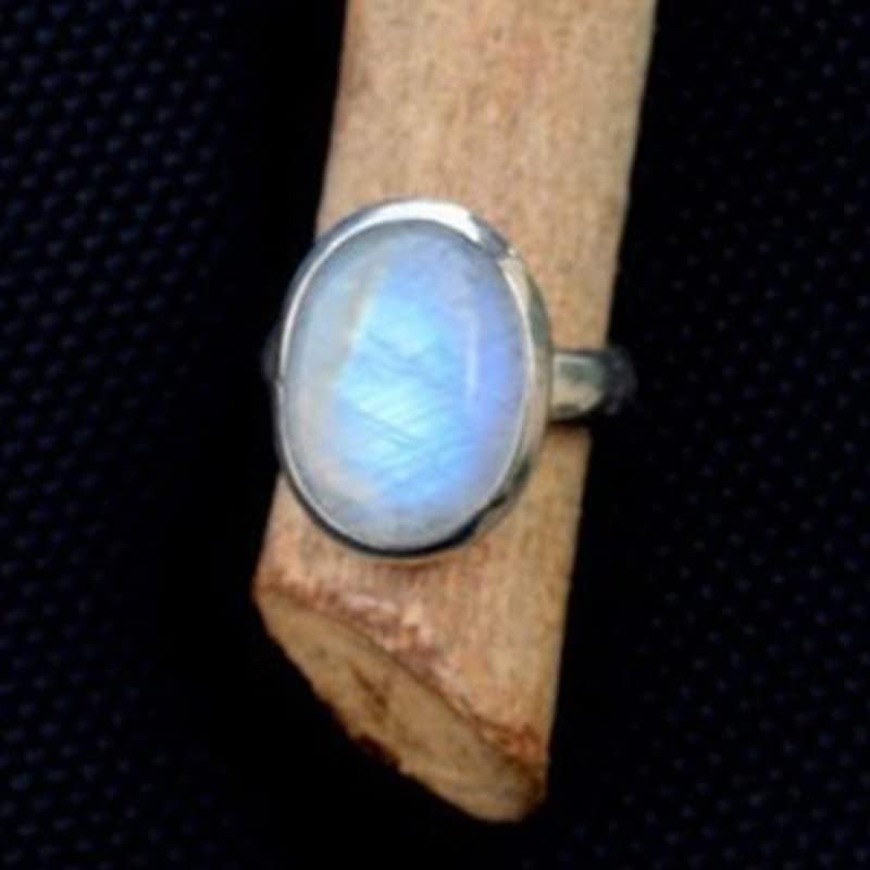 QUSIIOSLK 925 Sterling Silver Moonstone Ring Boho Rainbow Oval Shape Moonstone Ring Natural Moon Gemstone Solitaire Rings Jewelry for Women Size 6-11 8 - Image 3