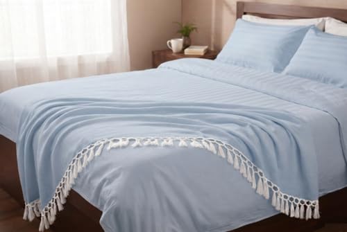 Image of Soft Dull Cotton Bhagalpuri Chadar for Summer | Lightweight and Breathable Chadar for Sleeping | Odhne Wali Chadar for All Season Use Blanket (Teal Blue)