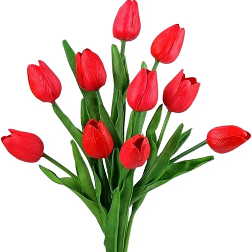 Image of CosaCentrum Beautiful Decorative Artificial Tulip Flower Bunches for Home decor (Red, Pack of 11)