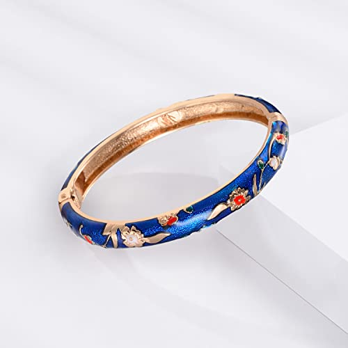 UJOY Designer Indian Style Cloisonne Bracelets, 2.4'' Openable Cuff Enameled Bangles Set Jewelry Gift for Women Packed in Box 55A111-55B31 naby blue - Image 4